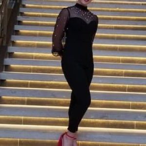 Sheer pearl black jumpsuit